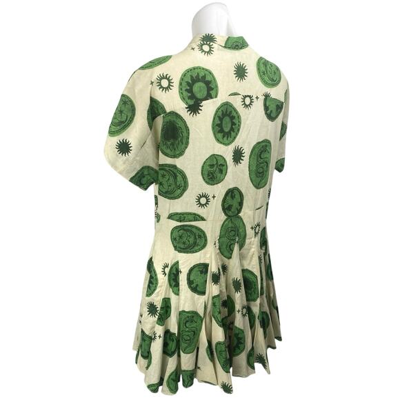 Zara Green Multicolor Printed Pleated Short Sleeve Button Down Shirt Dress Sz S - Picture 2 of 5